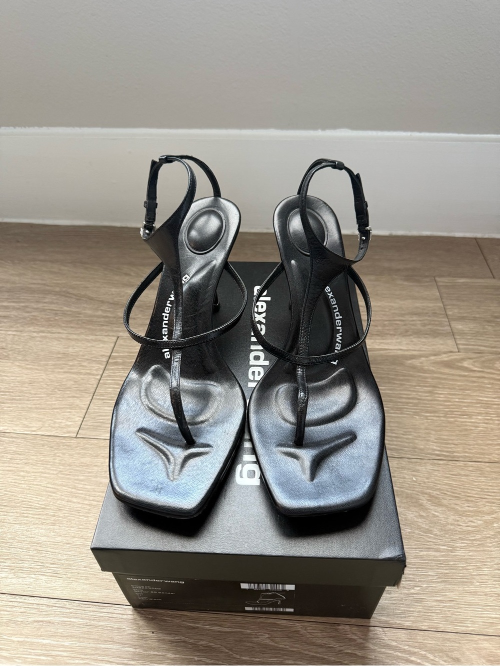 Alexander Wang Black Minimalist Thong Heel Sandals